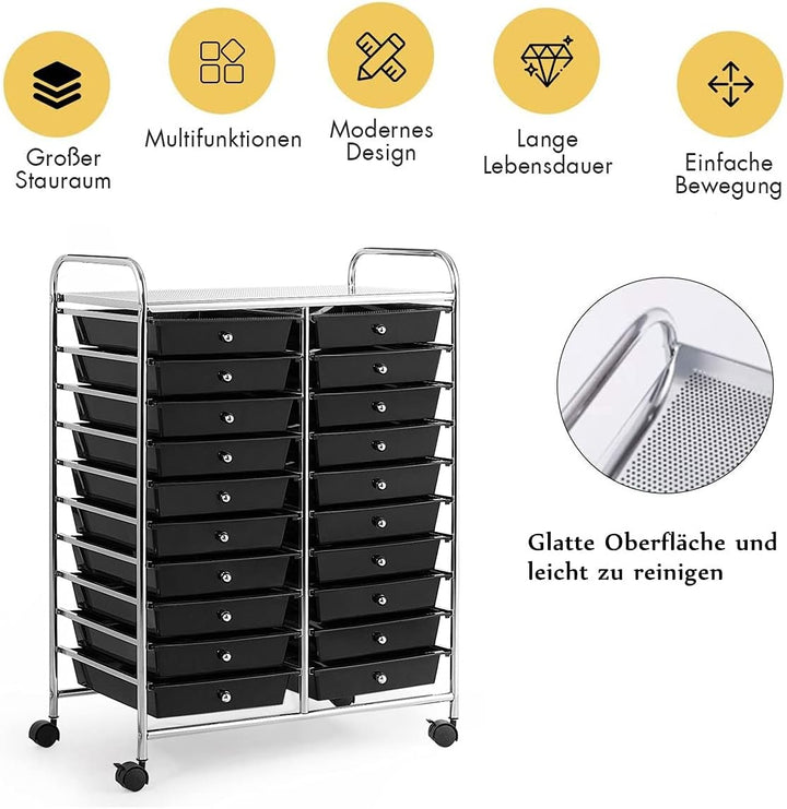 RELAX4LIFE Küchenwagen, Aufbewahrungswagen mit 20 Schubladen, Lagerwagen mit 4 Universalrädern, Allz