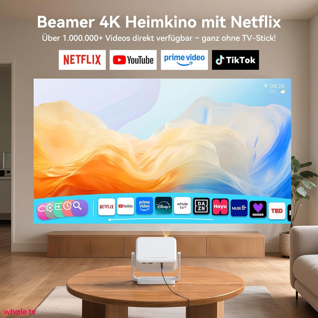 4K Mini Beamer Netflix kompatibel Heimkino-Projektor Full HD 1080p Android 13 360° drehbarer elektri