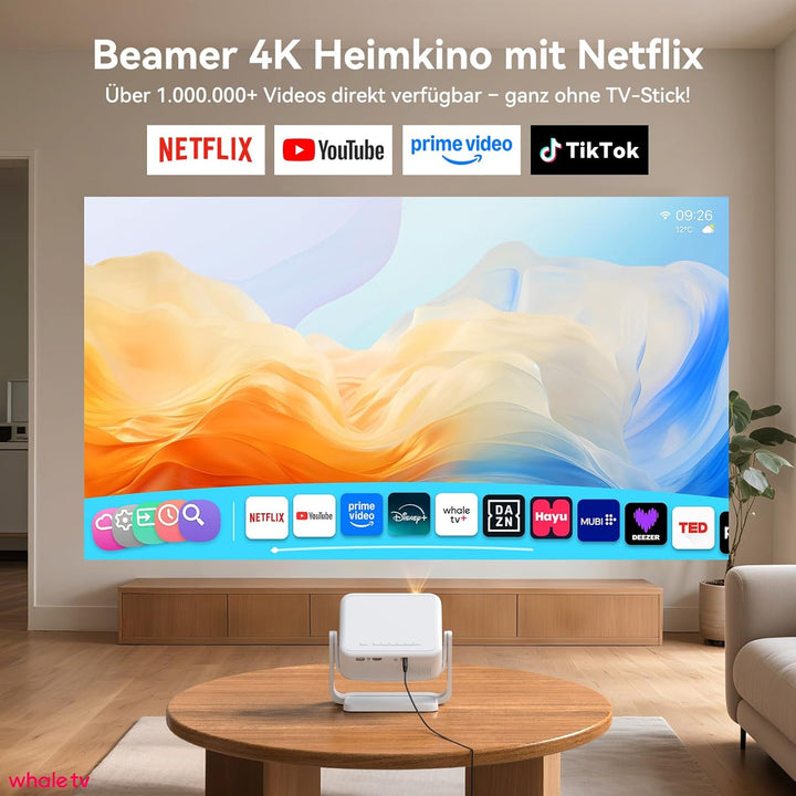 4K Mini Beamer Netflix kompatibel Heimkino-Projektor Full HD 1080p Android 13 360° drehbarer elektri