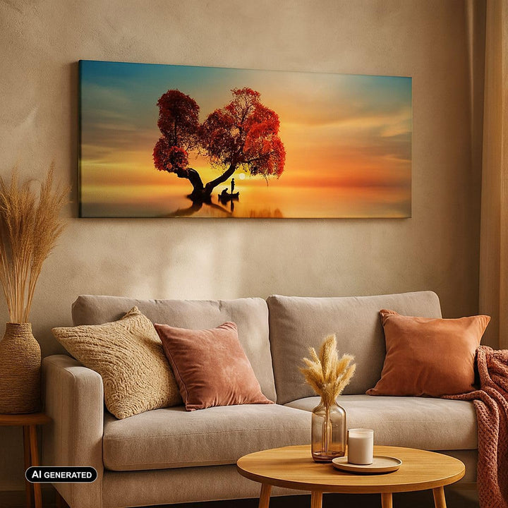 Panorama Bilder auf Leinwand See Natur Nacht Leinwandbild mit Rahmen 90x30cm Wandbilder Dekoration W