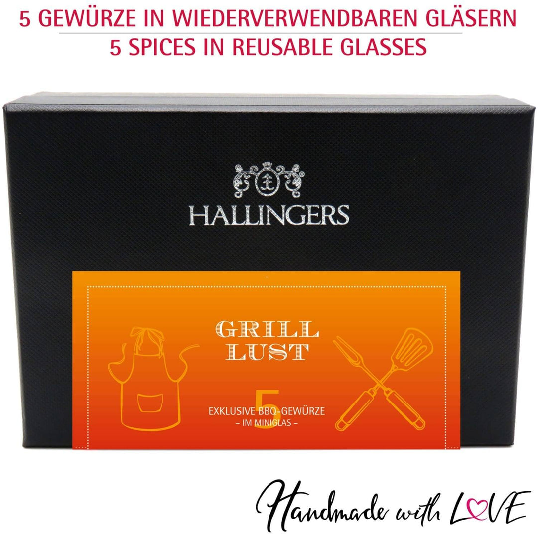 Hallingers Grilllust - Gewürz Geschenkset Grillen handmade, 5 Gewürze aus aller Welt (Set) - Geschen