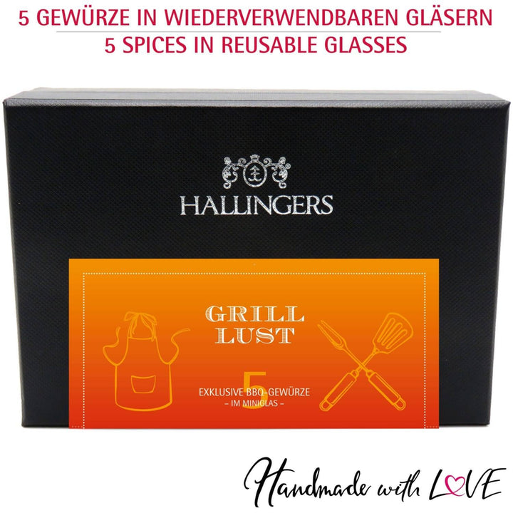 Hallingers Grilllust - Gewürz Geschenkset Grillen handmade, 5 Gewürze aus aller Welt (Set) - Geschen