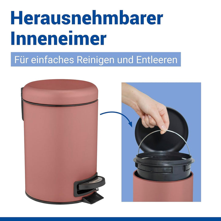 WENKO Treteimer Leman, 3 Liter, mit herausnehmbarem Einsatz, aus lackiertem Stahl, 17 x 25 x 22,5 cm