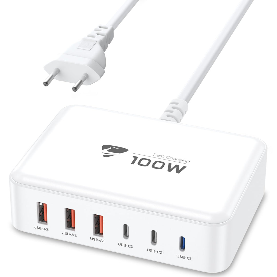 USB C Ladegerät, 100W 6-Port USB C Ladegerät Mehrfach Mit 3 USB-C und 3 USB-A, Schnellladegerät PD 3