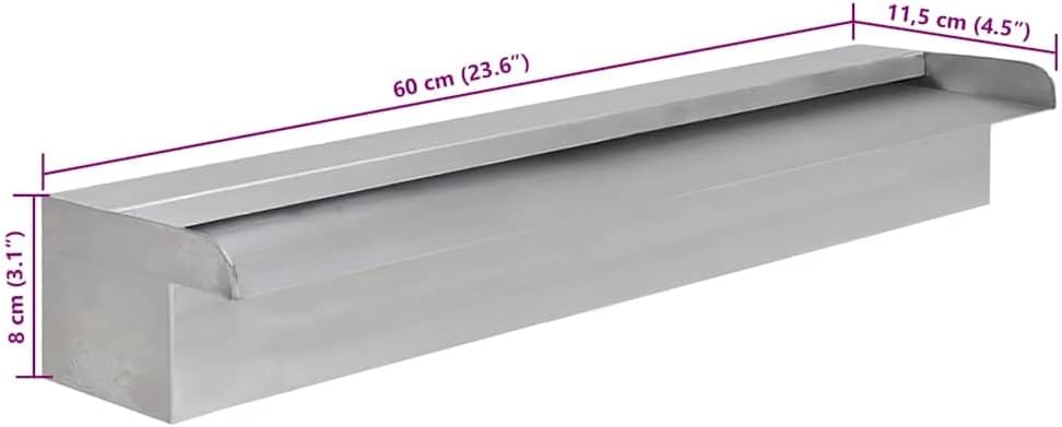 vidaXL Wasserfall Edelstahl 60 cm Wasserspiel Waterfall Kaskade Pool Teich ohne LED/60 cm