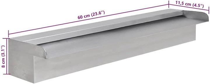 vidaXL Wasserfall Edelstahl 60 cm Wasserspiel Waterfall Kaskade Pool Teich ohne LED/60 cm