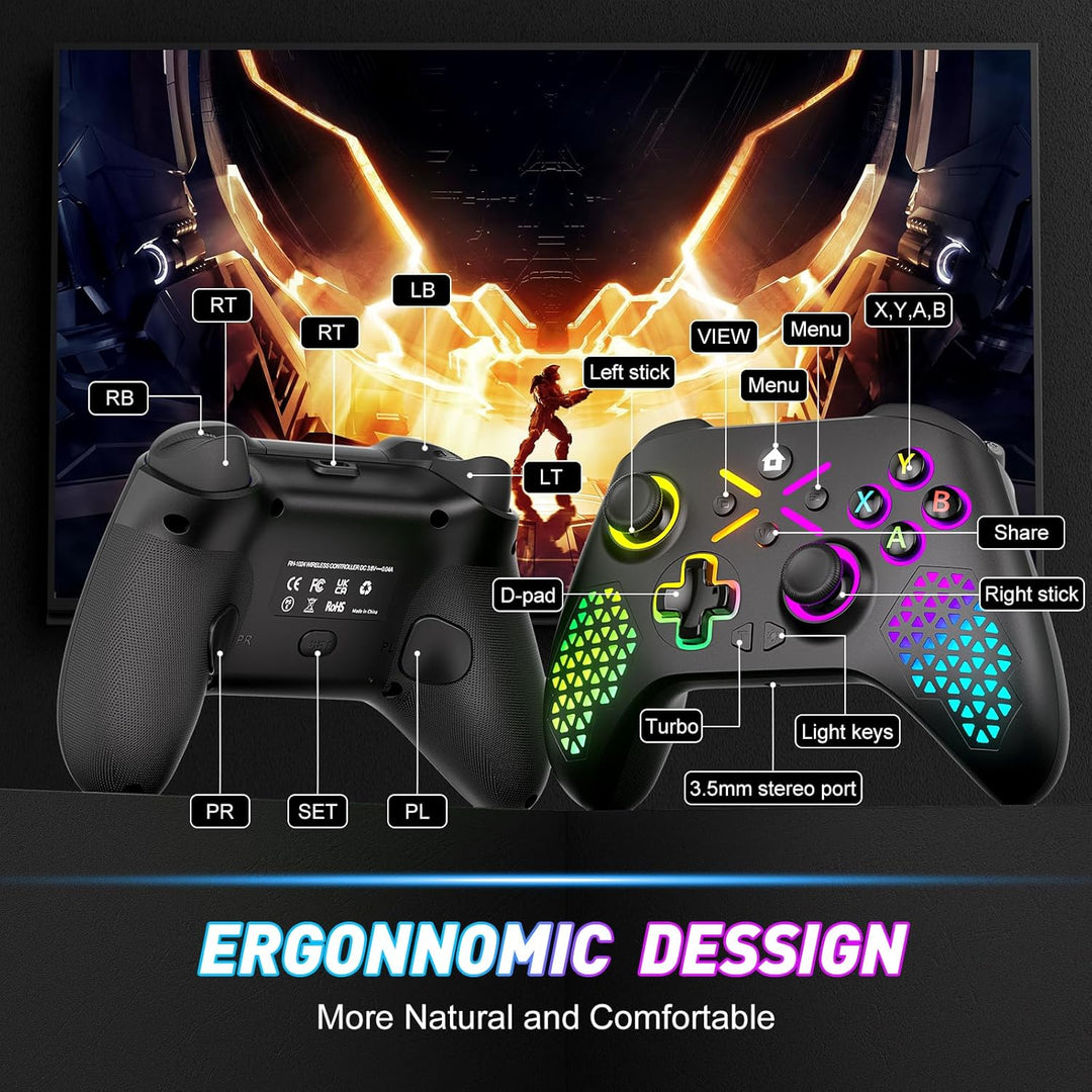 GGiking RGB Wireless Controller für Xbox Series X|S, Xbox One, PC, mit Makro, Turbo, 2.4GHz Adapter,