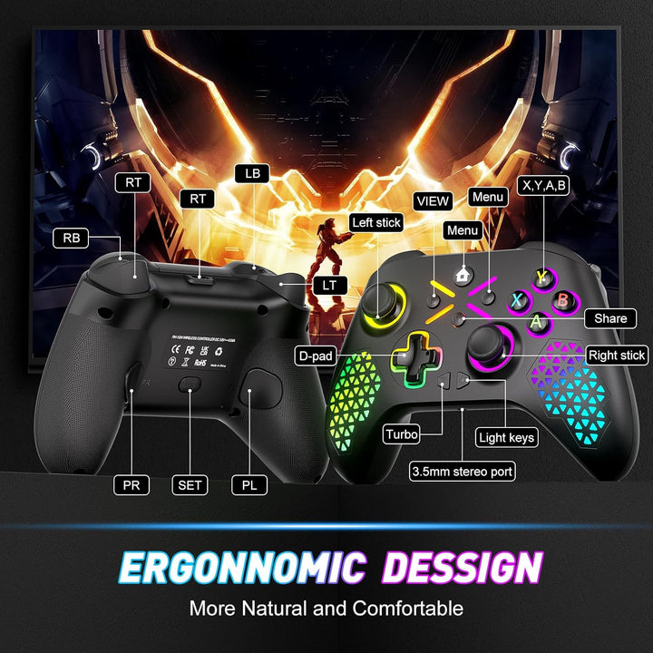 GGiking RGB Wireless Controller für Xbox Series X|S, Xbox One, PC, mit Makro, Turbo, 2.4GHz Adapter,