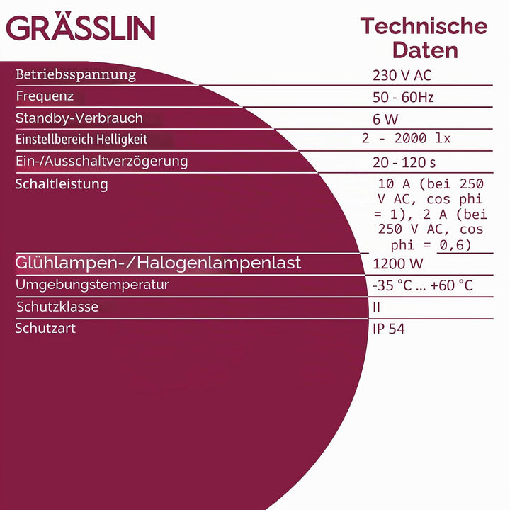 GRÄSSLIN 18.17.0001.1 turnus 200 – Dämmerungsschalter mit integriertem Lichtsensor für Wandaufbau im