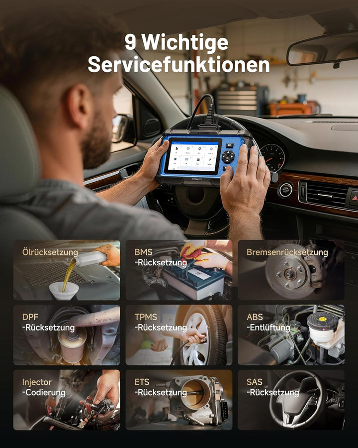 TOPDON AD600S OBD2 Diagnosegerät, Auslesegerät Auto alle Autos für 4 System Diagnose, 9 Servicefunkt