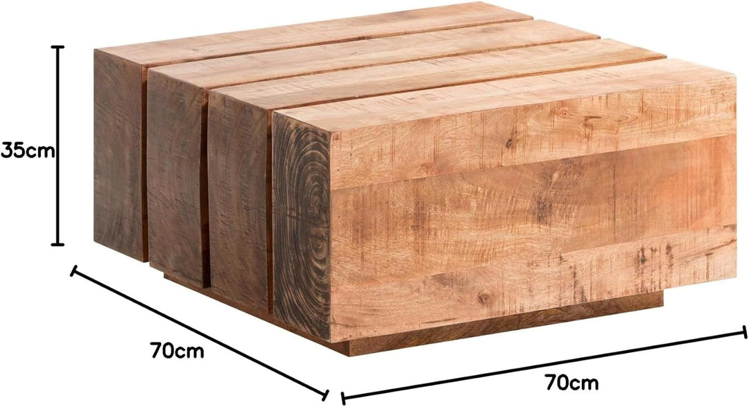 Woodkings Couchtisch Dakota | 70x70 aus rustikalem Massivholz | Balkentisch für das Wohnzimmer | Lan