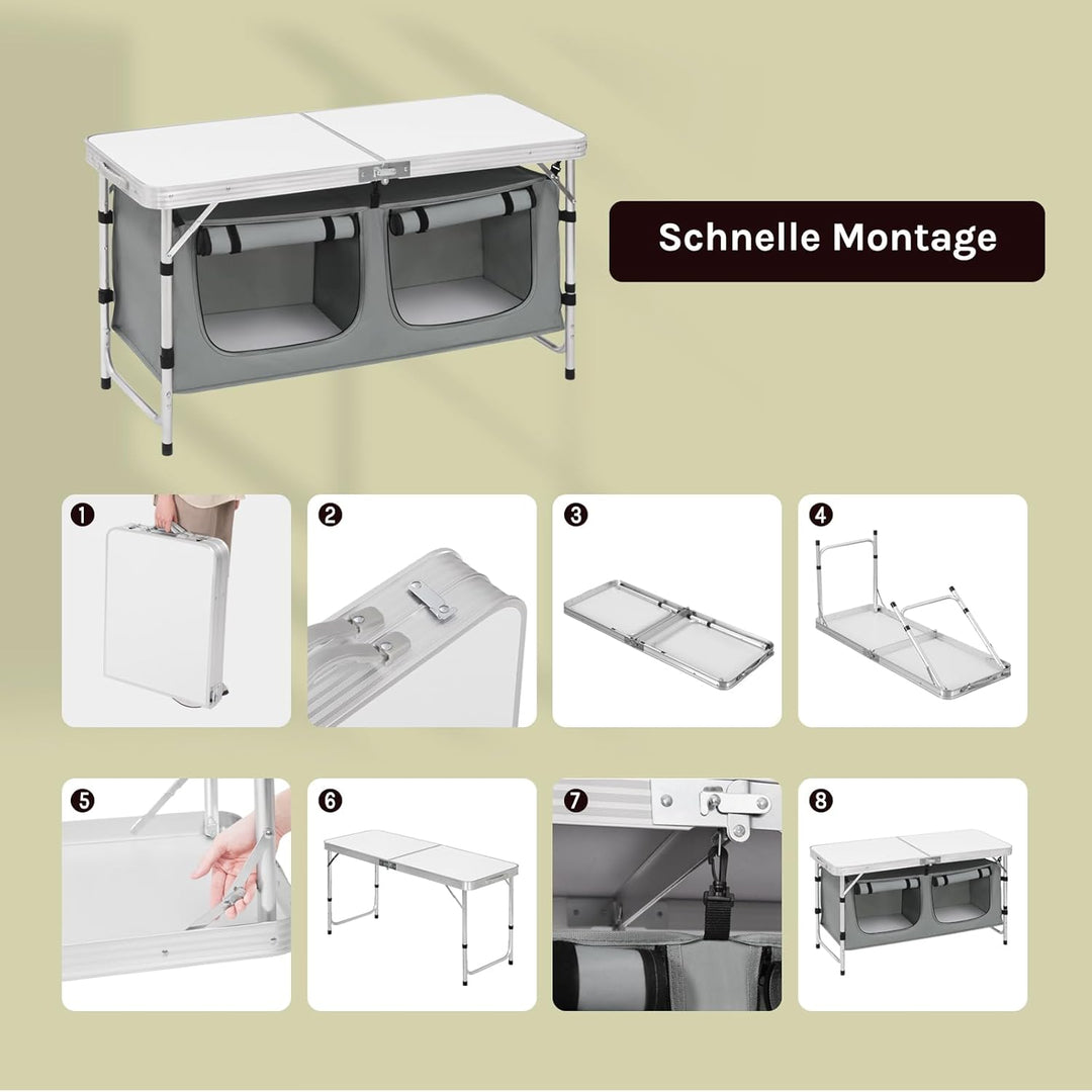 WOLTU faltbar Campingschrank Alu Campingtisch Höhenverstellbar mit Stauraum, Outdoor Campingmöbel Kl