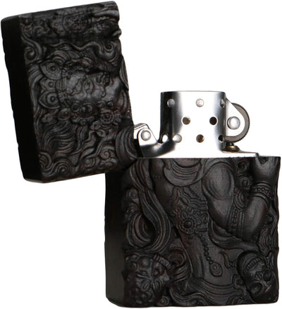 Feuerzeug für Zippo-Einsatz-Set (Fudo Myo-o/Acalanatha 2#), natürliches Ebenholz, Schwarz Fudo Myo-o