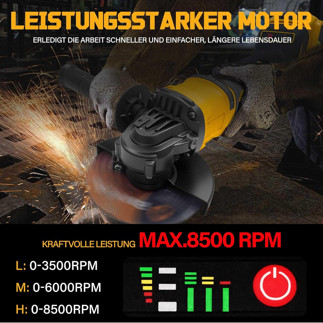 125mm Akku Winkelschleifer für DE walt 20V MAX, Bürstenloser 8500U/min Kompakter Profi-Schleifer mit