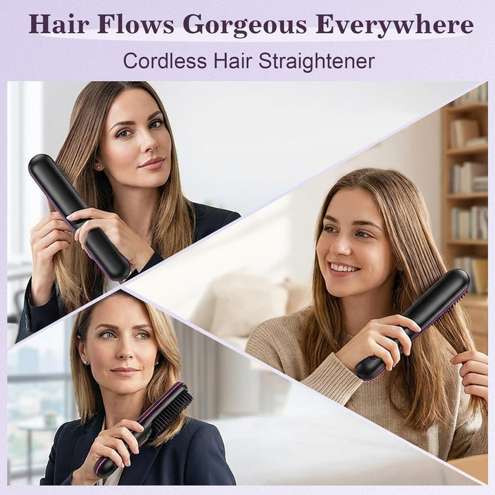 Go Brush Pro, 4 in 1 Glättbürste Kabellos, Tragbare Haarbürste Elektrisch, Verbrühungsschutz Glättei