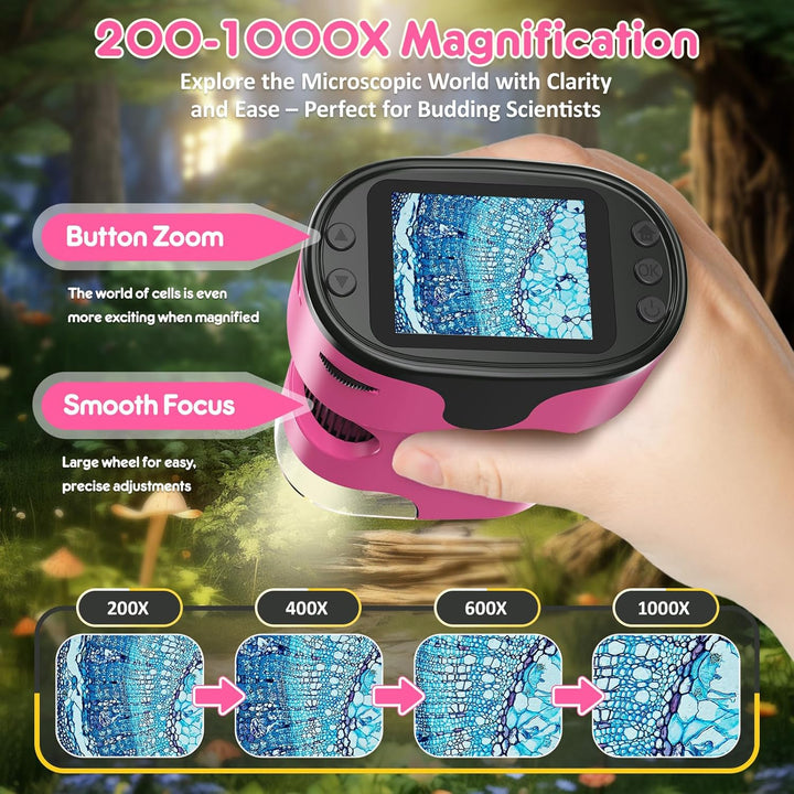 1000X Digitales Handmikroskop mit 2,0" 4K Bildschirm – Wiederaufladbares Komplett-Set inkl. 32GB Spe