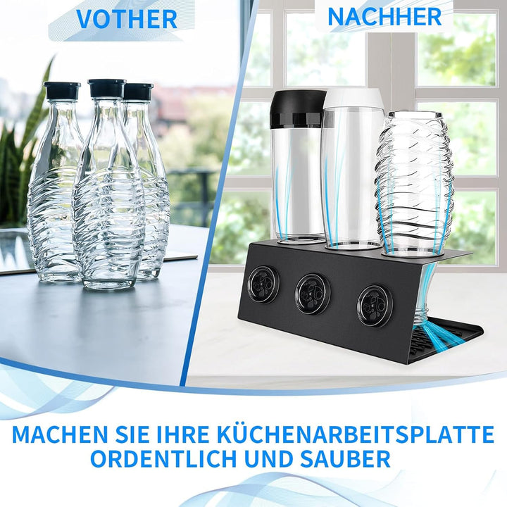 Flaschenhalter für SodaStream, 3er Abtropfhalter aus Edelstahl Abtropfständer mit Herausnehmbare Abt