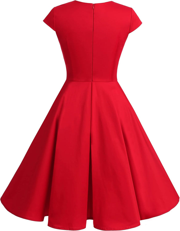Bbonlinedress 1950er Vintage Retro Cocktailkleid Rockabilly V-Ausschnitt Faltenrock Abendkleid Party