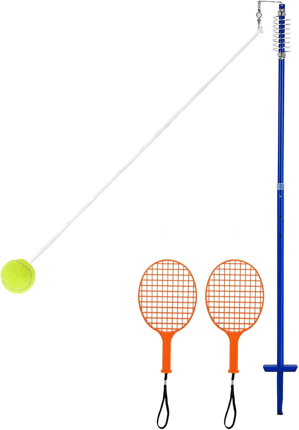 GYMAX Tetherball Set, 3-stufig höhenverstellbares Twistball Set, inkl. 1 Tennisball & 2 Schlägern &