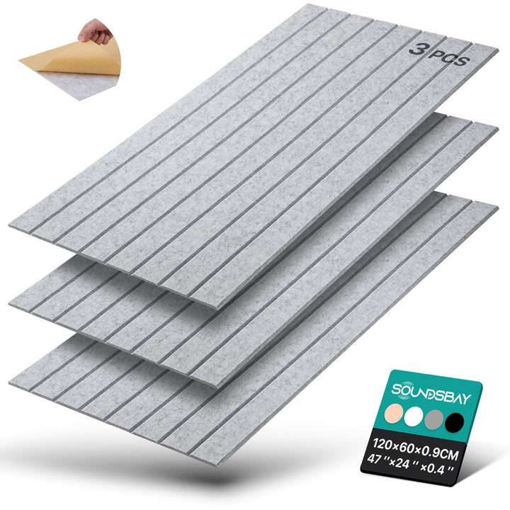 Soundsbay Akustikpaneele Selbstklebend, 2.16m²-3 Stück, 120×60×0.9cm Akustikplatten Wandpaneele für