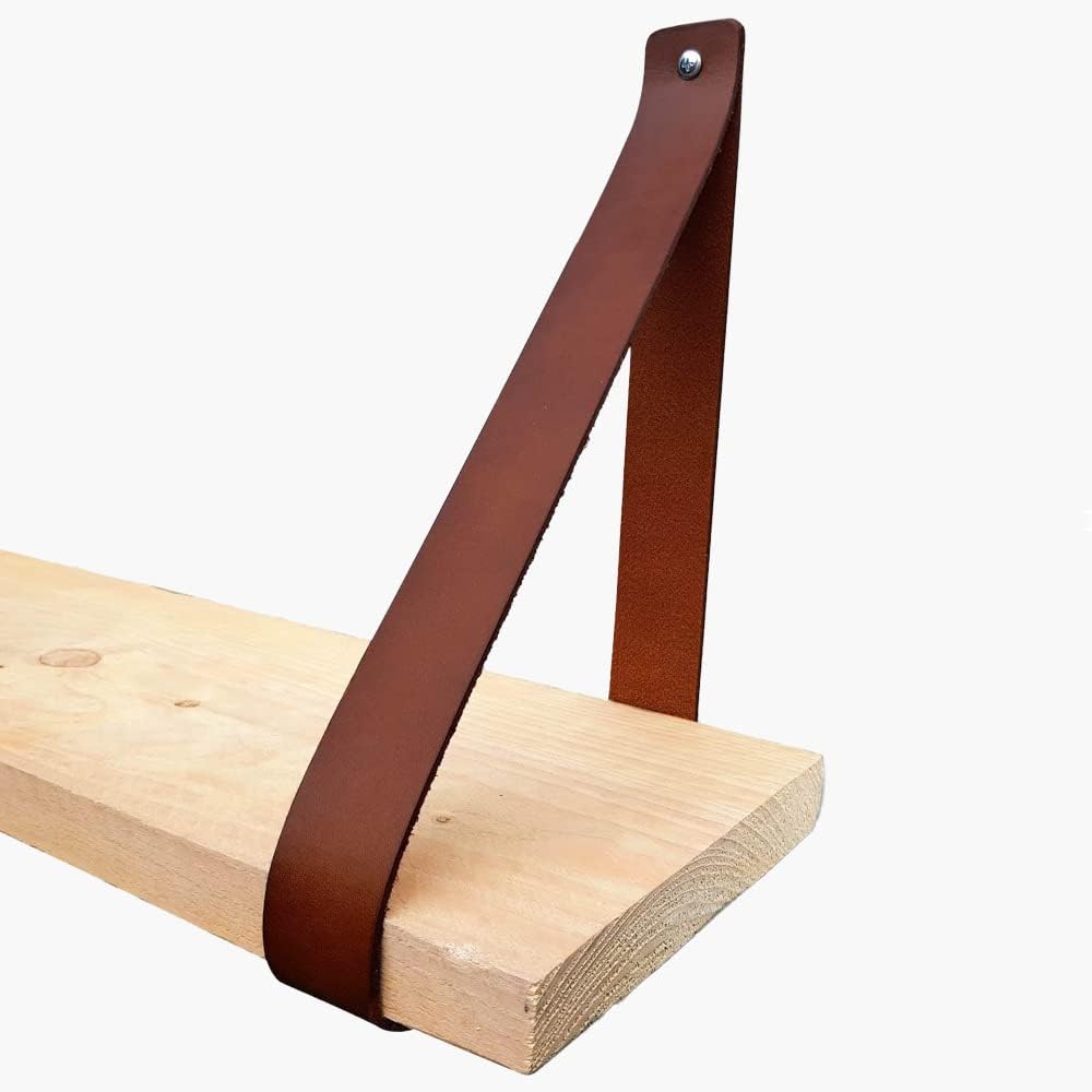 Brute Strength - Regalträger Leder - Cognac - 6 Stück - Regalstützen - Wandstützen - Regalriemen - V