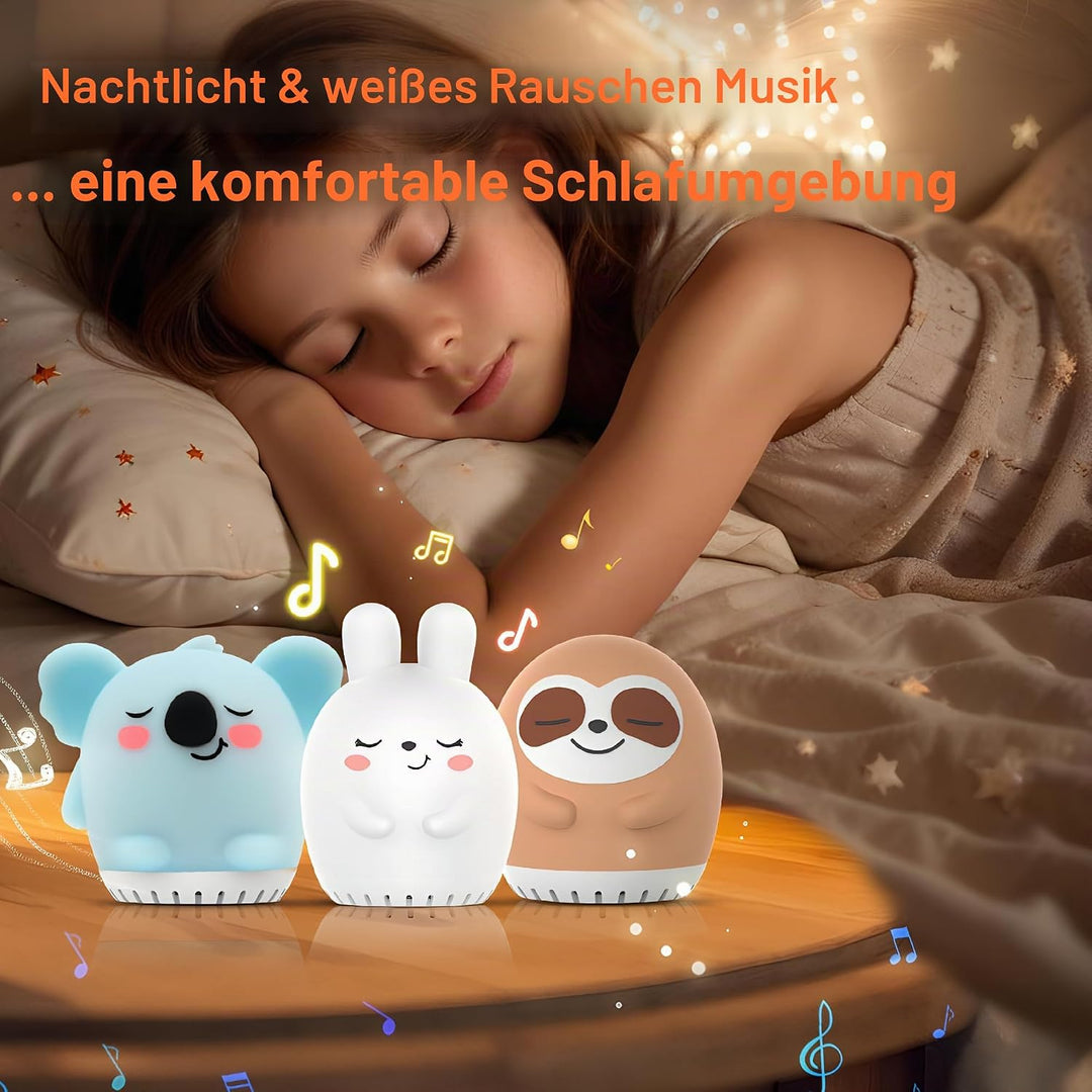 Nachtlicht für Kinder – Weiches Silikon Tierisches LED Nachtlicht mit White Noise, Berührungssensor