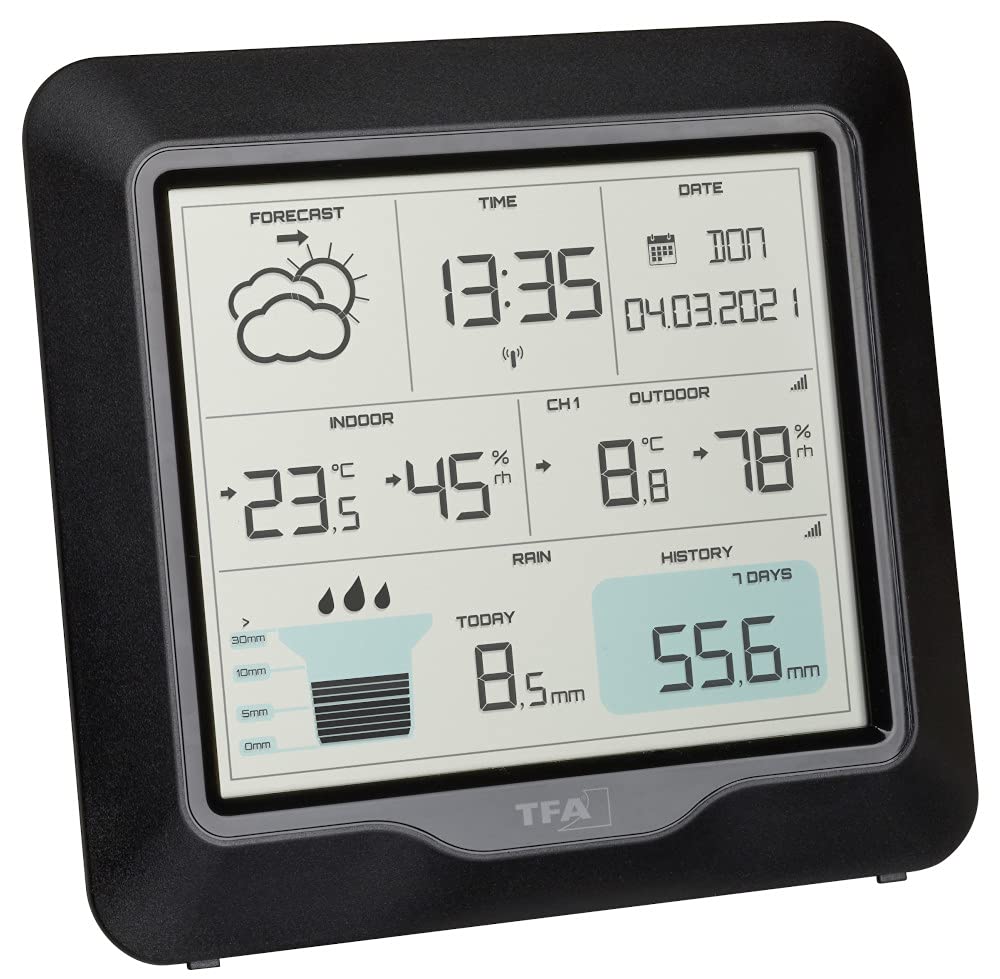 TFA Dostmann 35.1160 RAIN PRO Funk-Wetterstation mit Regenmesser Wettervorhersage, mit Batterien Bun