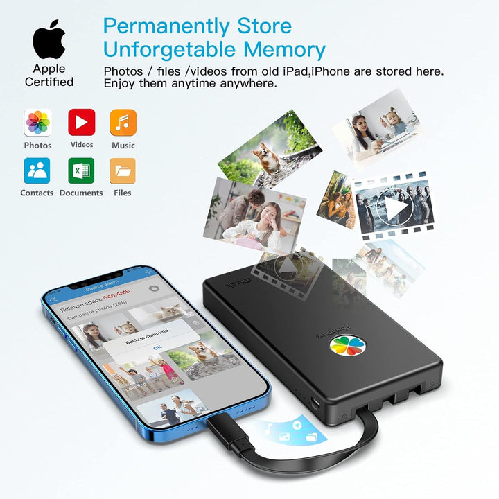 iDiskk 2 TB (2000 GB) Externe Lightning-iPhone-Festplatte, MFi-Zertifiziert, 3-in-1 mit 3 integriert