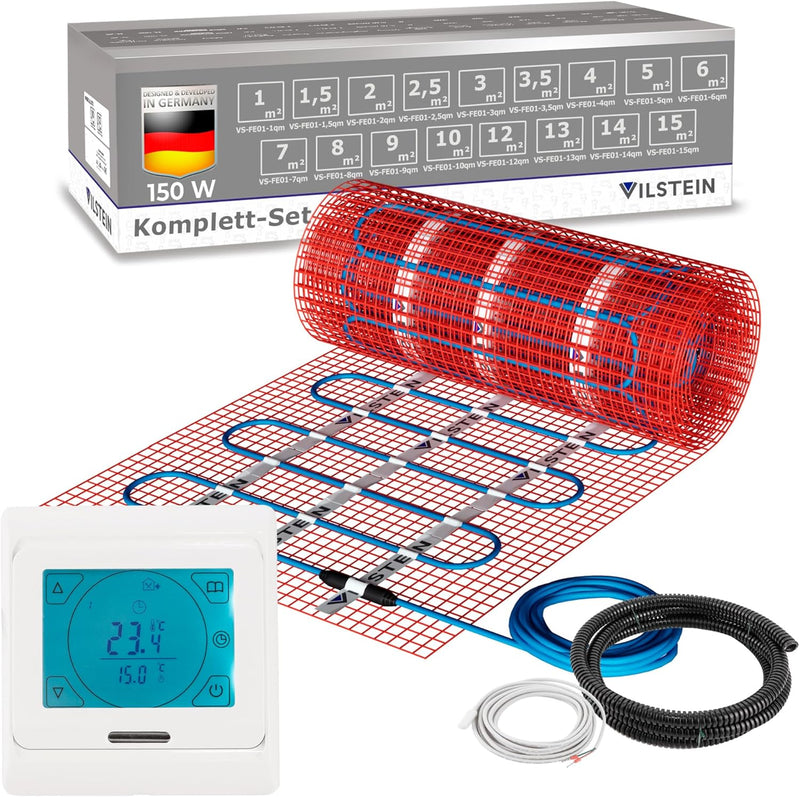 VILSTEIN Elektrische Fussbodenheizung für Fliesen Laminat und mehr I Komplett-Set I TWIN Technologie