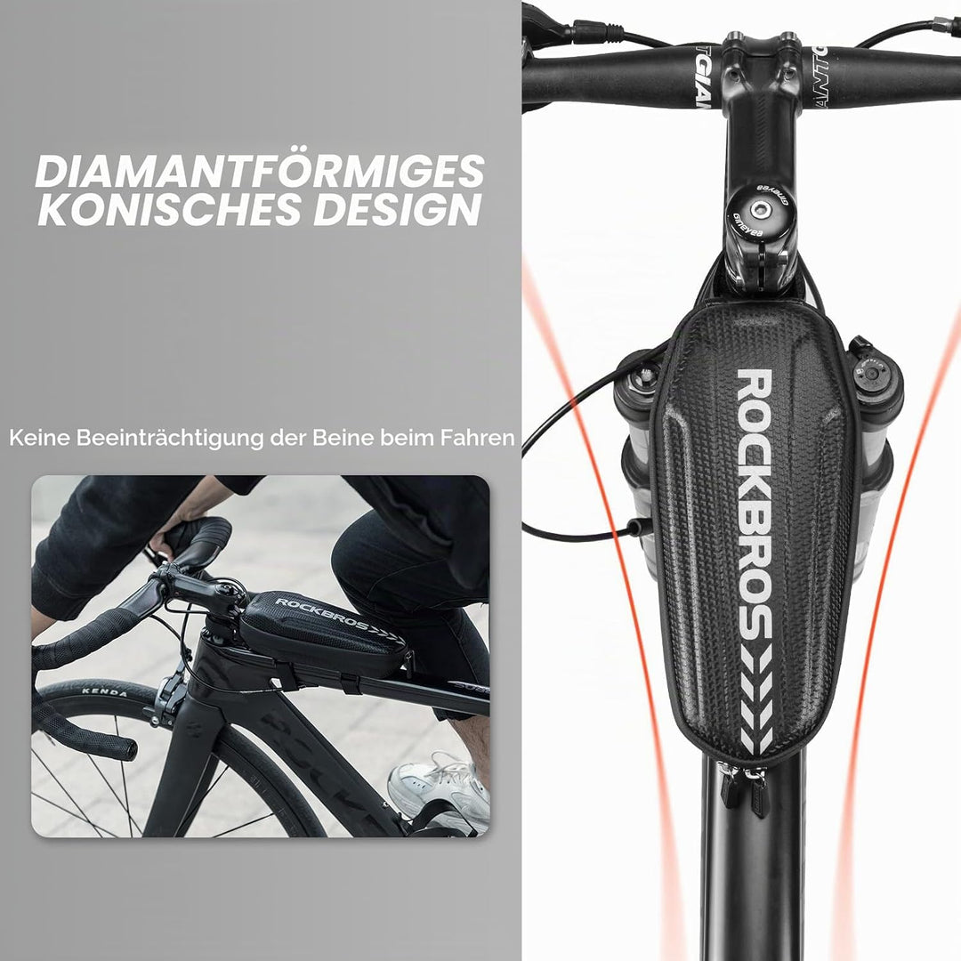 ROCKBROS Fahrrad Rahmentasche Wasserdicht Oberrohrtasche für MTB Rennrad Faltrad Schwarz L 1,5L / M