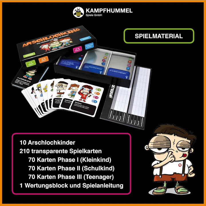 KAMPFHUMMEL Arschlochkind I Wer verkackt Sein Kind am besten? I Witziges Kartenspiel für 3-6 Persone
