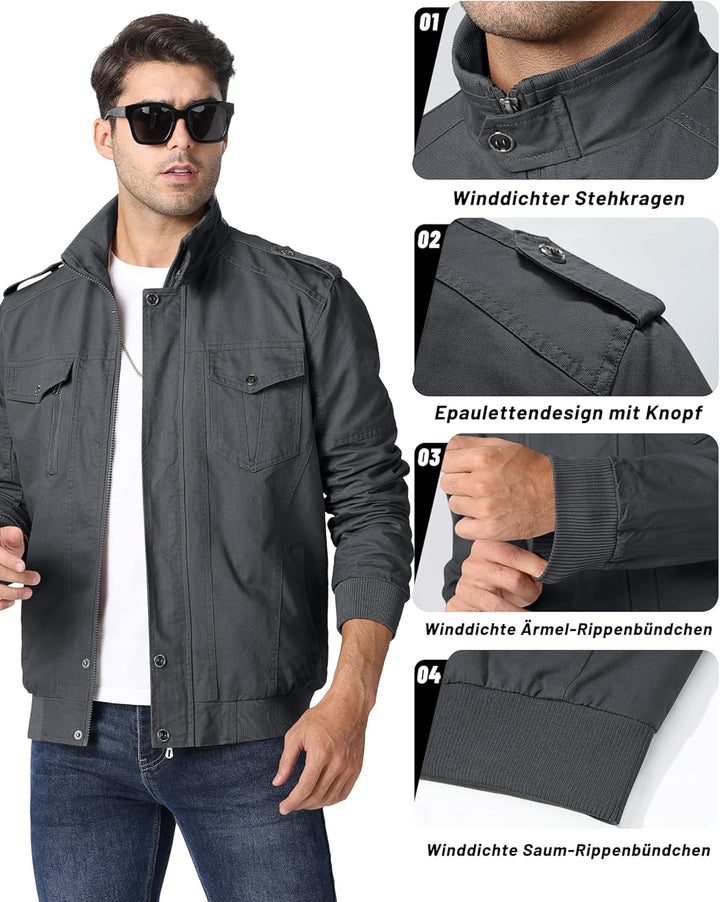 MAGCOMSEN Übergangsjacke Herren Winddichte Cargo Outdoorjacke Herbst Blouson Jacke Militär Armee Fli