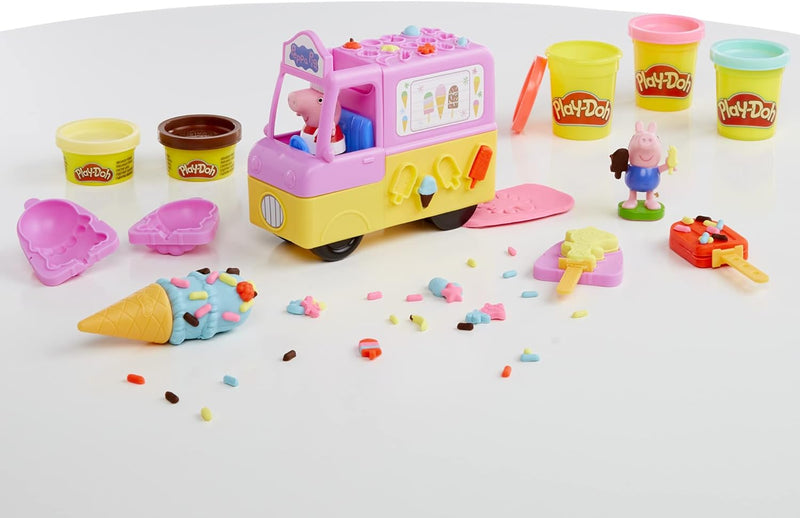 Play-Doh Peppas Eiswagen Spielset, Peppa und Schorsch Figuren und 5 Dosen, Multicolour, Einheitsgrös