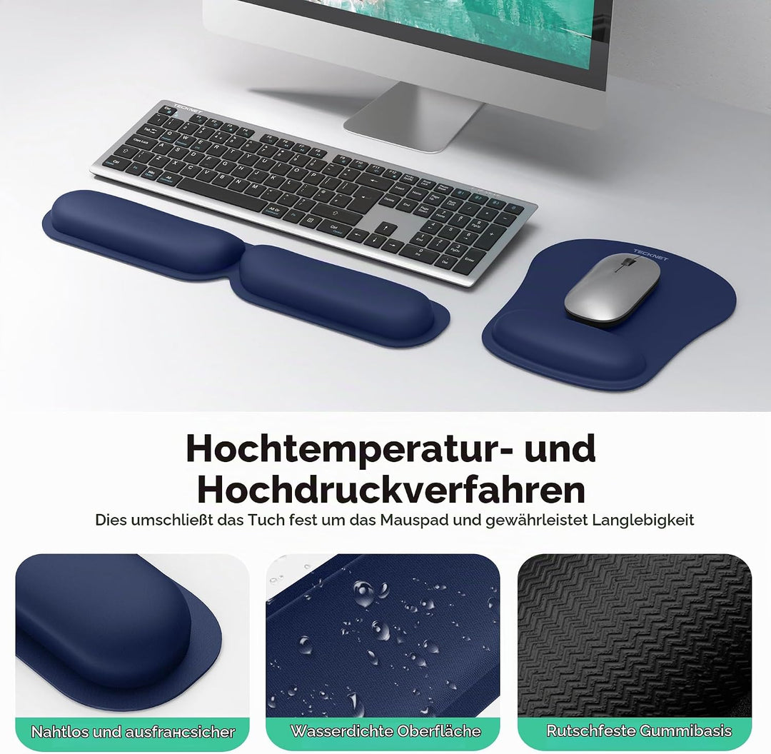 TECKNET Mauspad mit Handauflage, Gelkissen Mousepad und Tastatur Handgelenkauflage Set aus ergonomis