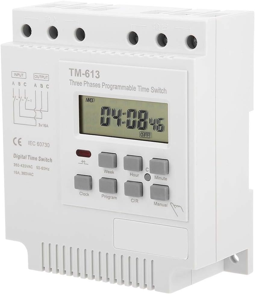 Keenso Hutschiene Zeitschaltuhr, TM-163 Dreiphasen Relais mit 380 V-Smart-Digital-Zeitschaltuhr Prog