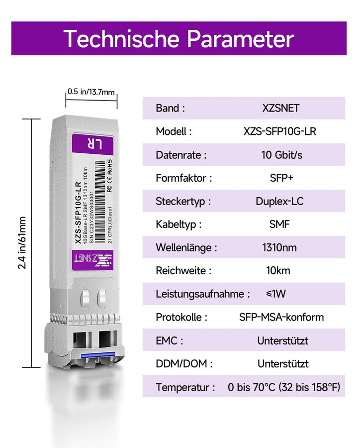 10GBASE-LR SFP+ Transceiver, 10G SFP+ zu LC Singlemode Fiber Modul für Cisco SFP-10G-LR, Ubiquiti Un
