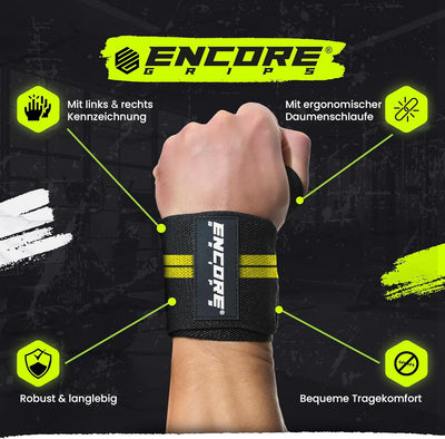 Encore Grips® Handgelenk Bandagen für Bodybuilding, Kraftsport, Crossfit, krafttraining Bandage, Han