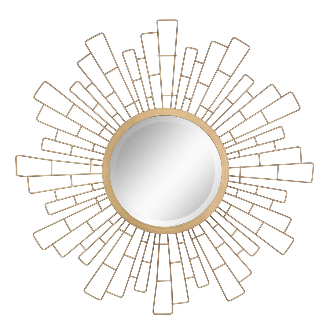 Stonebriar Round Decorative 23.6" Geometric Metal Sunburst Hanging Mirror for Wall, Antique Gold, An