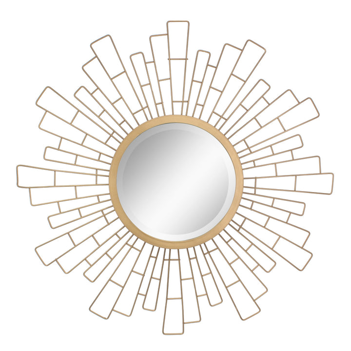 Stonebriar Round Decorative 23.6" Geometric Metal Sunburst Hanging Mirror for Wall, Antique Gold, An