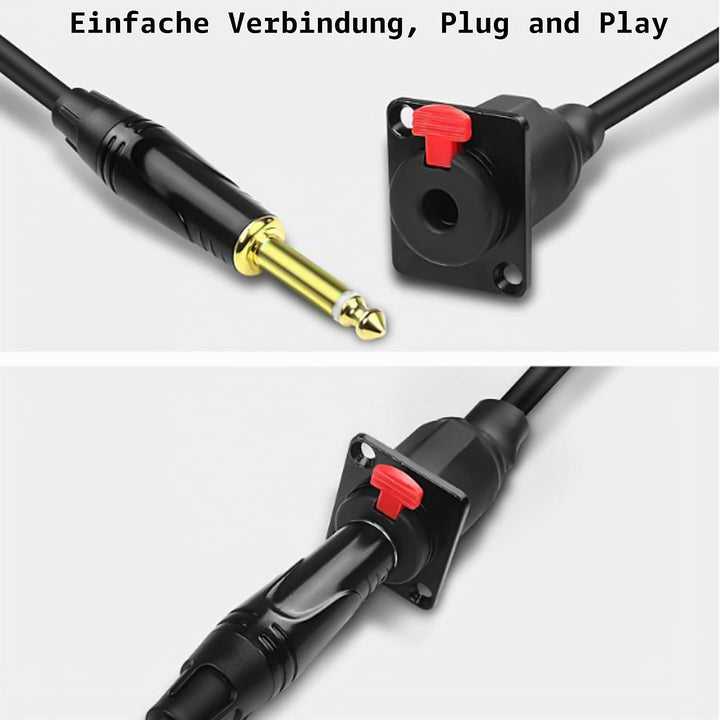 PENGLIN 50CM TS Panel Mount Audio Verlängerungskabel, D-Typ 6.35mm Buchse auf TS Mono Stecker Für Mi