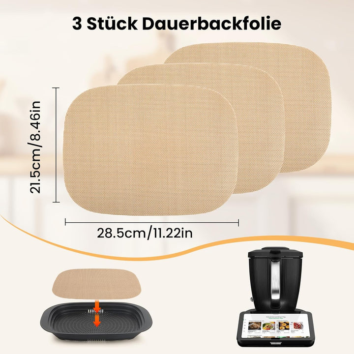 GEEKHOM 3 Stück Dauerbackfolie für Thermomix TM7 - Silikon Backfolie Zubehör Für Thermomix Küchenmas
