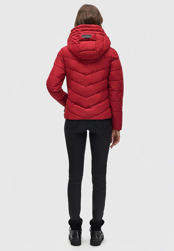 MARIKOO Damen Winterjacke warme Steppjacke mit abnehmbarer Kapuze Samuiaa XVI XS-3XL S Dark Red, S D