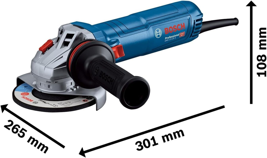 Bosch Professional kabelgebundener Winkelschleifer GWS 12-125 S (Scheiben-Ø: 125 mm, 1200 W, inkl. V