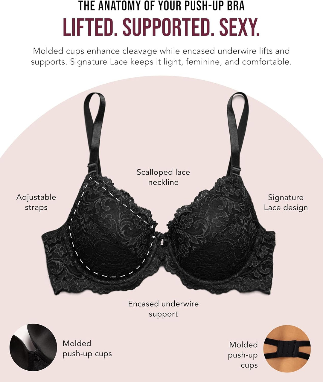 Smart & Sexy Damen Push-Up-BH (2er Pack) 70B Schwarz / Weiss, 70B Schwarz / Weiss, 2 Stück