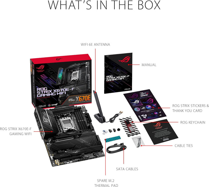 ASUS ROG STRIX X670E-F GAMING WIFI Mainboard Sockel AMD AM5 (Ryzen 7000, ATX, DDR5 Speicher, 4x M.2,