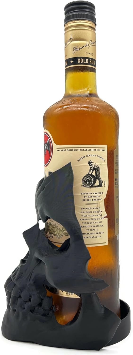 eXODA Flaschenhalter Totenkopf - dekorative Skulptur für Wein Bier und Getränke bis 85 mm Durchmesse