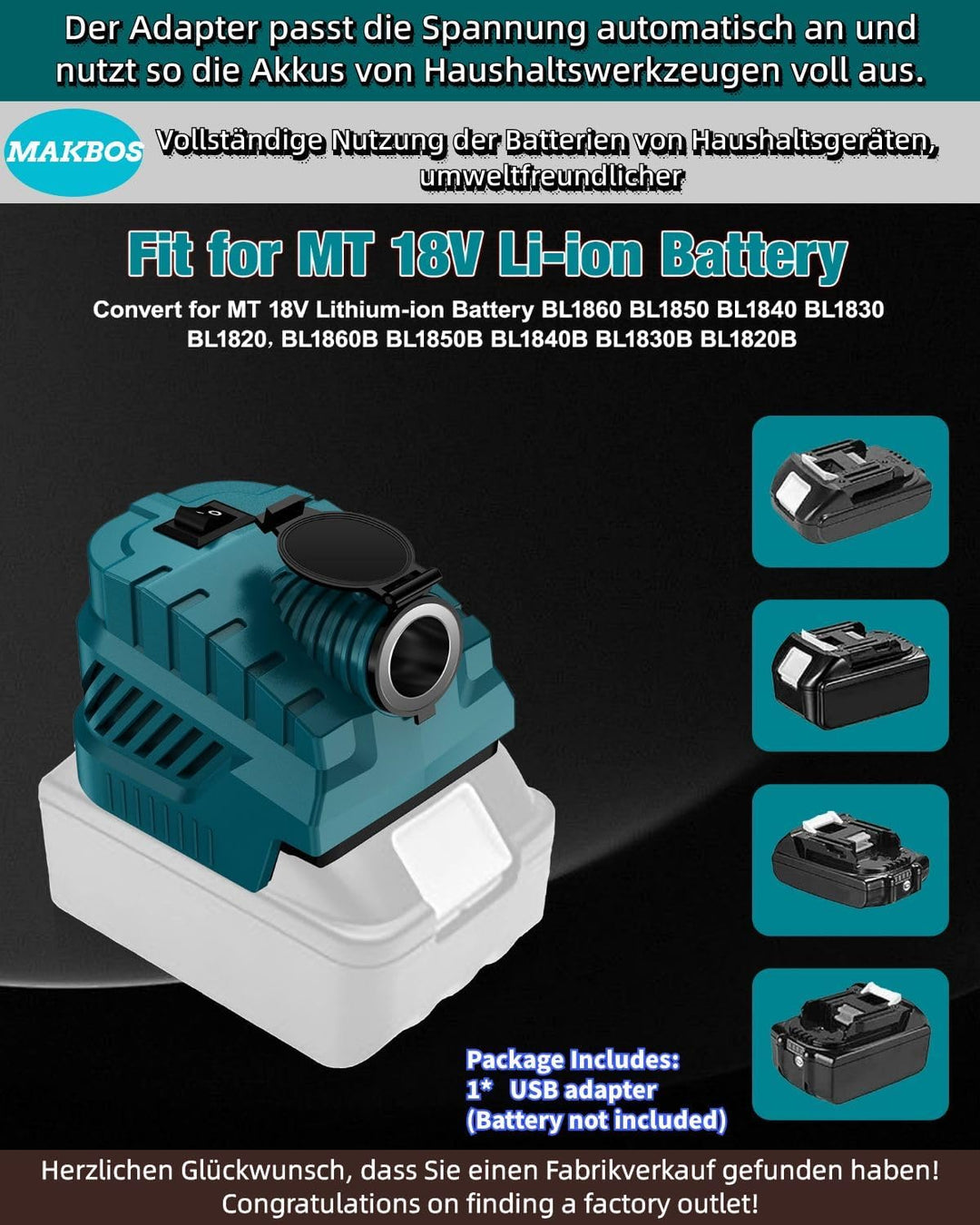 Step Down Konverter für Makita 18V auf12V Abwärtswandler Power Wheel Batterie Adapter,USB Type-C Lad