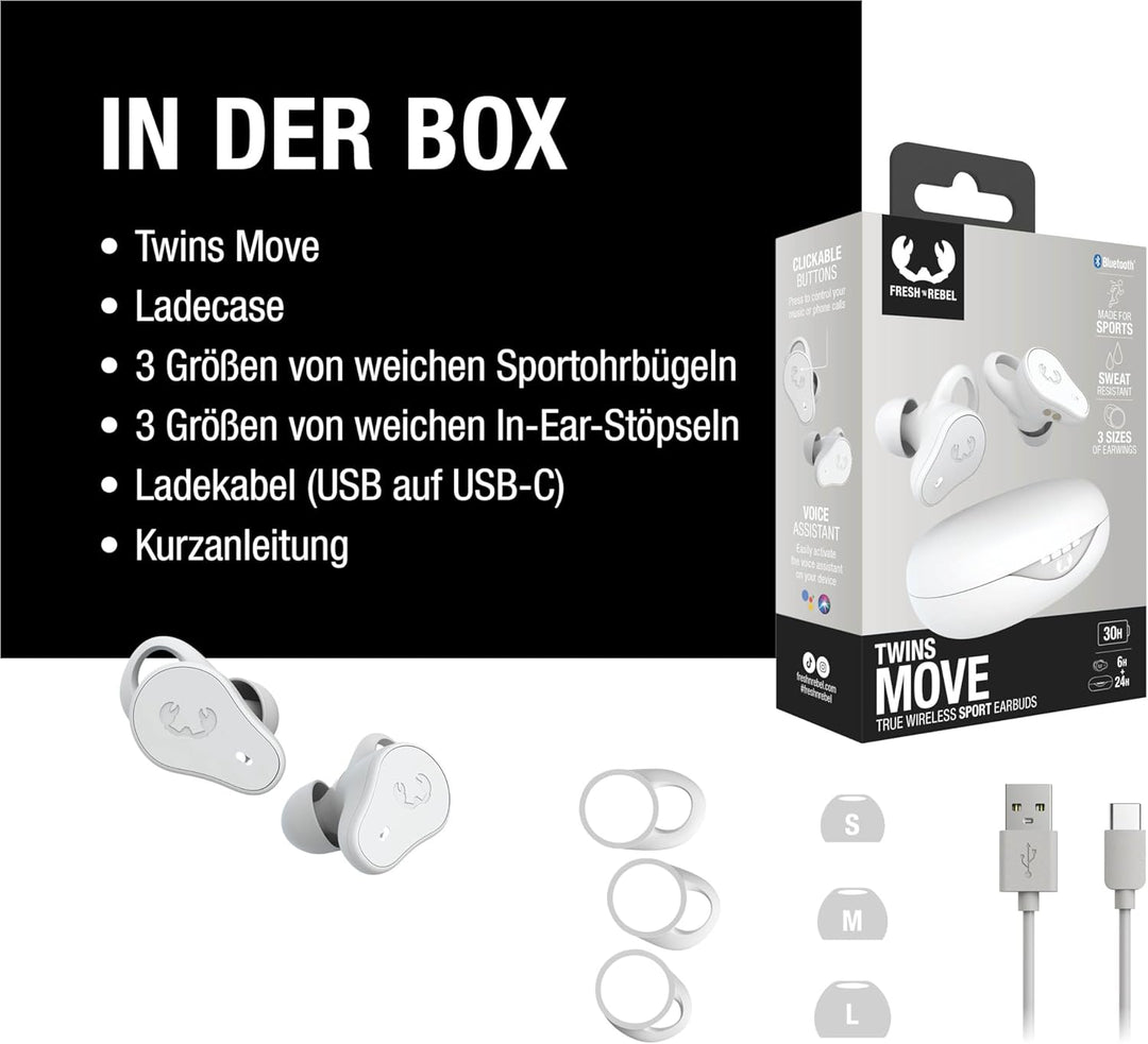Fresh 'n Rebel Twins Move, kabellose In-Ear Bluetooth Sport Kopfhörer, Spritzwassergeschützt, Dual M