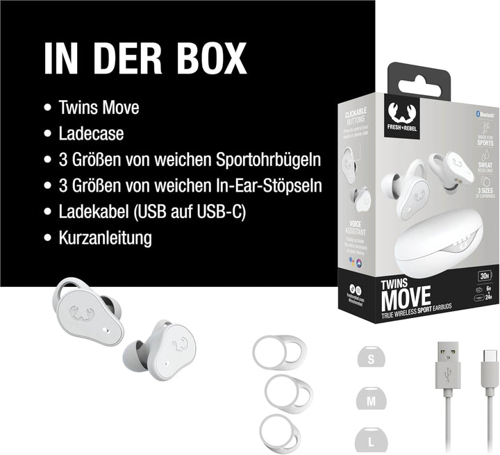 Fresh 'n Rebel Twins Move, kabellose In-Ear Bluetooth Sport Kopfhörer, Spritzwassergeschützt, Dual M
