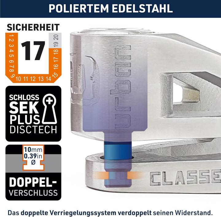 URBAN Security UR210S Motorrad-Diebstahlsicherung SRA-zugelassenes Scheibenschloss mit Doppelverrieg